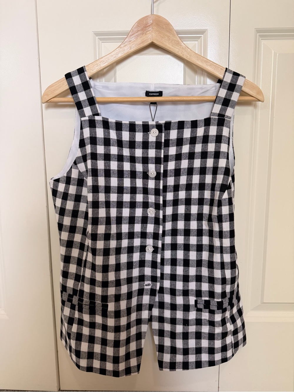 Express Black & White Gingham Button-Front Blouse
